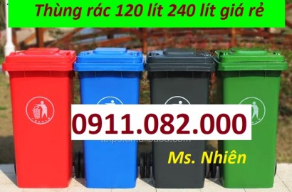 Thùng rác màu xanh giá rẻ- thùng rác 120L 240L 660L giá rẻ tại trà vinh- lh 0911082000