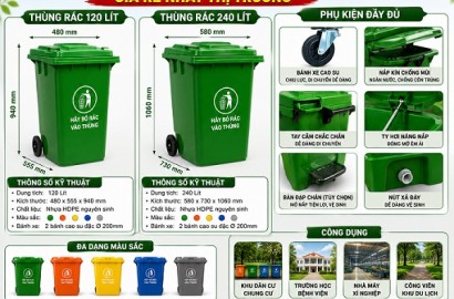 Giao hàng toàn quốc trong 24h- chuyên sỉ lẻ thùng rác 120L 240L 660l giá rẻ -lh 0911082000