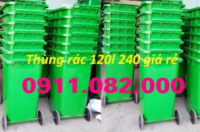 Thùng rác phân loại giá rẻ tại vĩnh long- thùng rác màu xanh 120l 240l- lh 0911.082.000