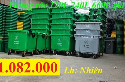 Sỉ lẻ thùng rác nhựa giá rẻ- thùng rác 120L 240L 660L màu xanh giá sỉ- lh 0911082000