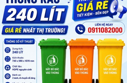 Sỉ thùng rác nhựa, thùng rác 120L 240L 660L giá rẻ- giao hàng tận nơi- lh 0911082000