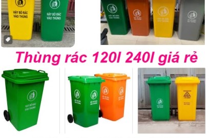 Giảm giá khuyến mãi thùng rác giá rẻ, thùng rác 120l 240l 660l màu xanh lh 0911.082.000